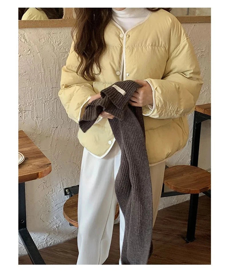 Sweet O Neck Cute Parkas Women Long Sleeve Preppy Style Warm Cotton Coat Japan Casual Female Solid Thick Warm Retro Jacket voguable