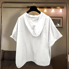 Voguable  Trendy Zip-Up Hooded Short Sleeve Men's T-Shirt Korean Style Loose Fit Large Pocket Summer Casual Tops voguable