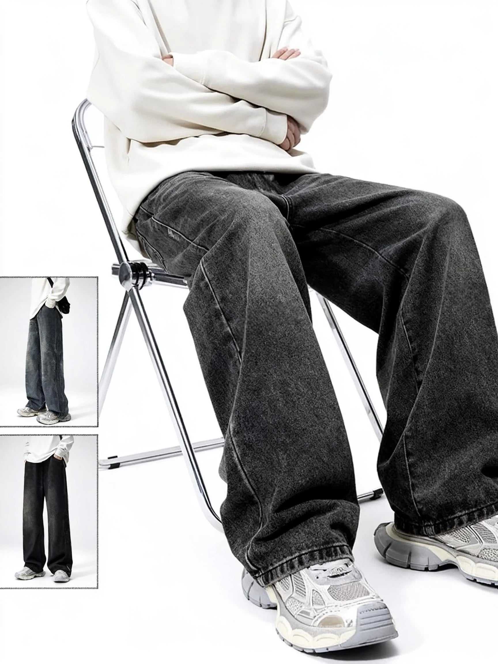 Voguable  Men's Loose-fit Straight-leg Jeans  Durable and Washable Men's Denim Trousers for Men  Perfect Gift for Boyfriends and Husbands voguable