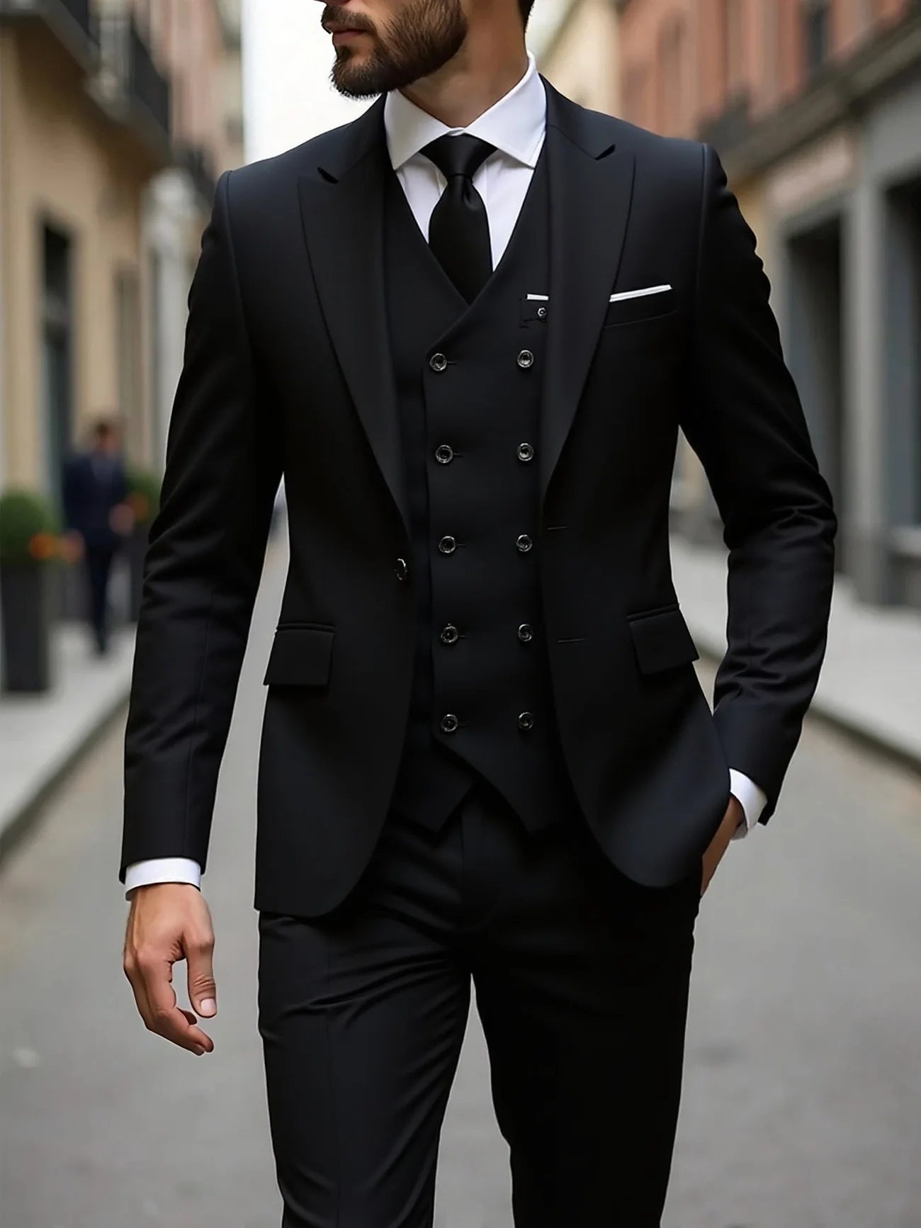 Voguable  Dark Grey High Quality Men Suits Slim Fit Single Breasted Peak Lapel Elegant Groom 3 Piece Jacket Pants Vest Male Sets voguable