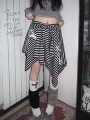 Japanese Style Harajuku Striped Skirt Women Vintage Gothic Y2k Grunge Mini Skirt Punk Irregular Streetwear Short Skirts voguable