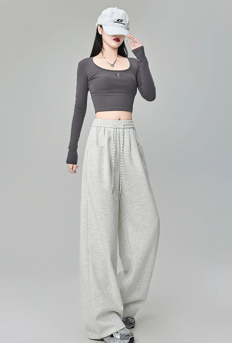 Streetwear Y2K Sweatpants Women Vintage High Waist Loose Straight Trousers American Harajuku Bf Fall Hip Hop Pockets Pants voguable