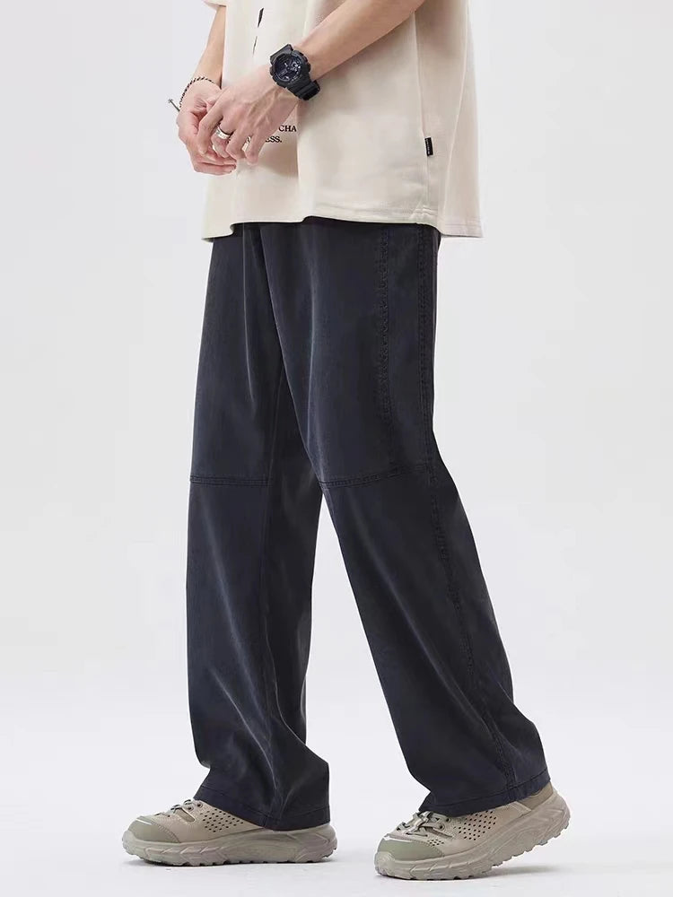 Summer Light&Thin Men's Pants Straight Loose Sweatpants Soft Lyocell Fabric Husband Home Casual Wide Leg Long Baggy Trousers voguable