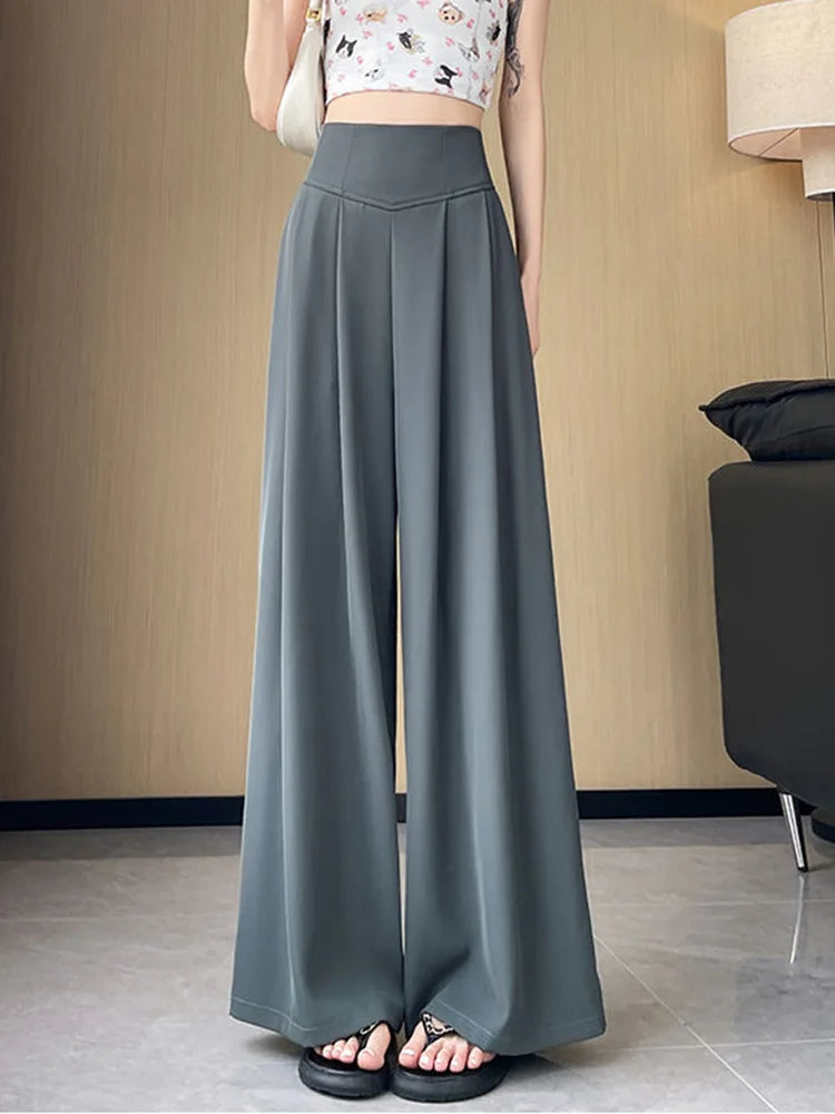 Loose Casual Suit Wide Leg Pant Women Elegant Korean High Waist Fashion Trousers Chic Simple Solid Female Black Pants New voguable