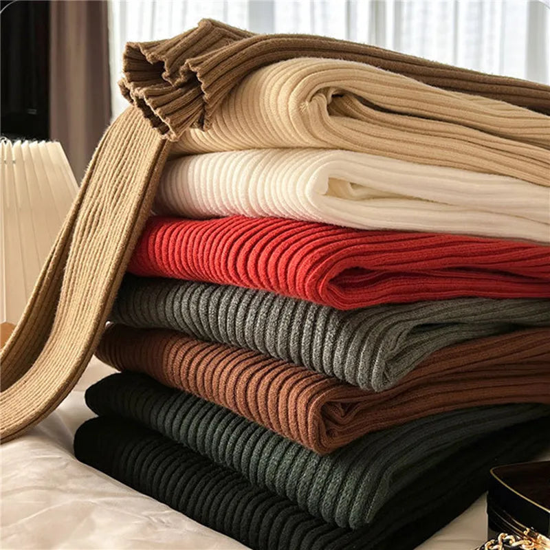 Elegant Solid Basic Knitted Tops Women Turtlneck Sweater Long Sleeve Casual Slim Pullover Korean Fashion Simple Chic Clothes voguable