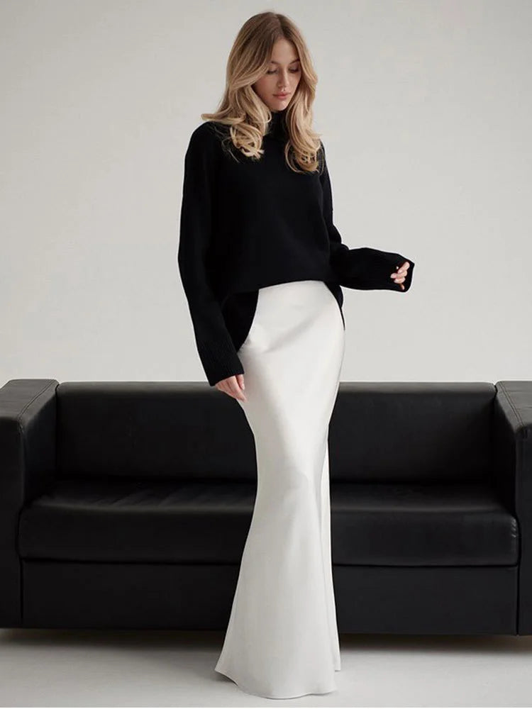 Summer Satin High Waist Long Skirt Female Slim Patchwork Fashion Elegant Streetwear Casual Solid Maxi Skirt Clothes voguable