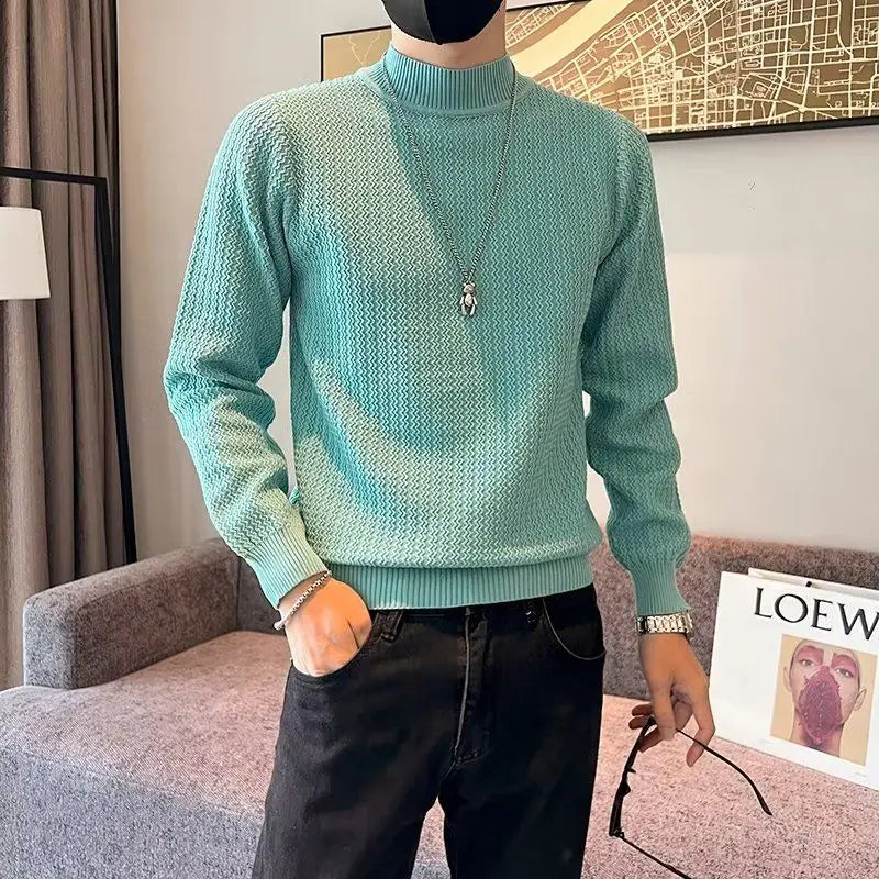 Autumn Winter Solid Knitwear Long Sleeve Sweaters Fashion Harajuku Tops Casual All Match Undershirt Thick Pullover Male Clothes
