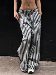 Voguable  Striped Low Waist Wide Leg Pants Women Old Money Style Streetwear Fashion Baggy Trousers Office Elegant Suit Pants 2024 voguable