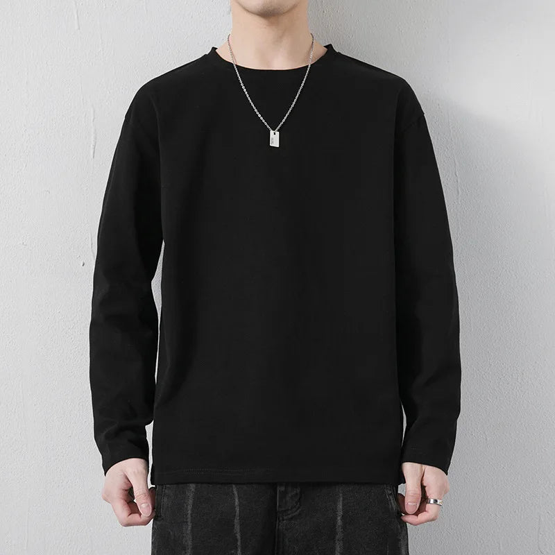 Spring Autumn KPOP Fashion Style Harajuku Slim Fit Tops Loose Casual All Match Sweatshirt Solid O Neck Thin Long Sleeve Tshirts voguable
