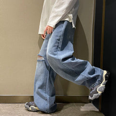 Men's Denim Pant Stretch Ripped Hole Straight Jeans For Men High Street Biker Trousers gotmes-shop