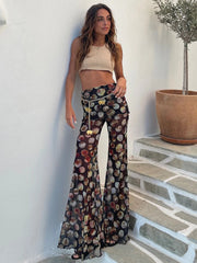 Mesh Leopard Print Trousers Woman Fashion High Waist Print Wide Leg Pants Female Elegant Printed Long Pants Bottoms voguable