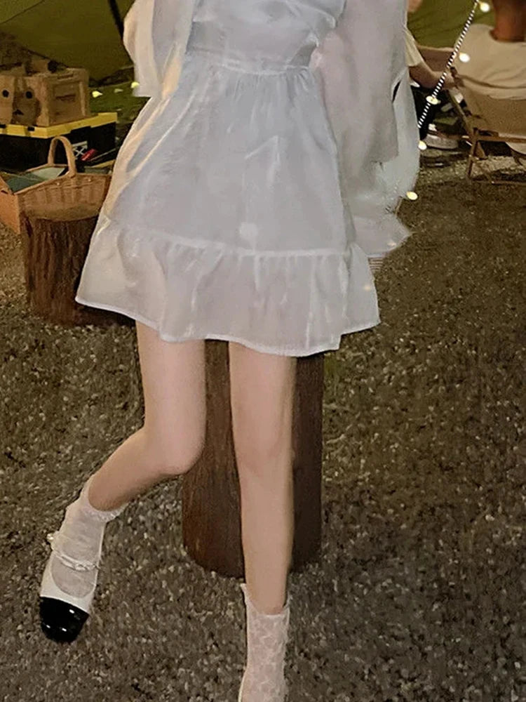 Voguable Winter Korean Fashion Long Sleeve Casual Lolita Dresses Female Vintage Y2K Beige Mini Dress Kawaii Blue One Piece Dress voguable