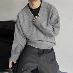 New American Vintge Men V Neck Sweaters Casual Drooping Solid Color Long Sleeve Knitwear Premium Quality Knitted Pullovers M-2XL voguable