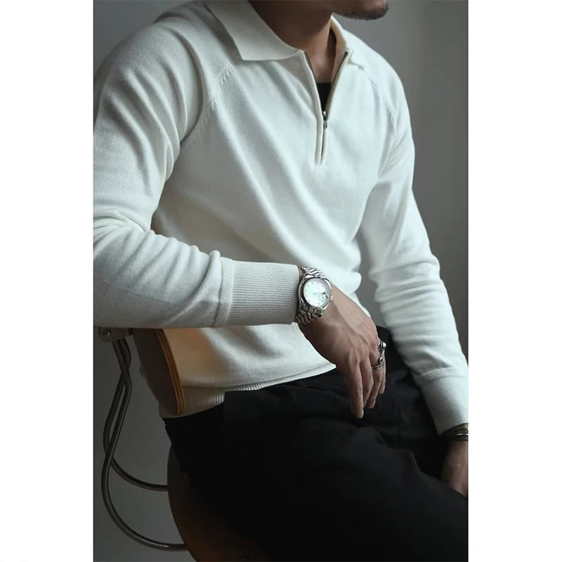 Autumn Clothing Men's Clothing Luxury Knitted Polo Shirt Casual Fashion Zippers Solid Color Long Sleeve Pullovers Leisure Shirts voguable