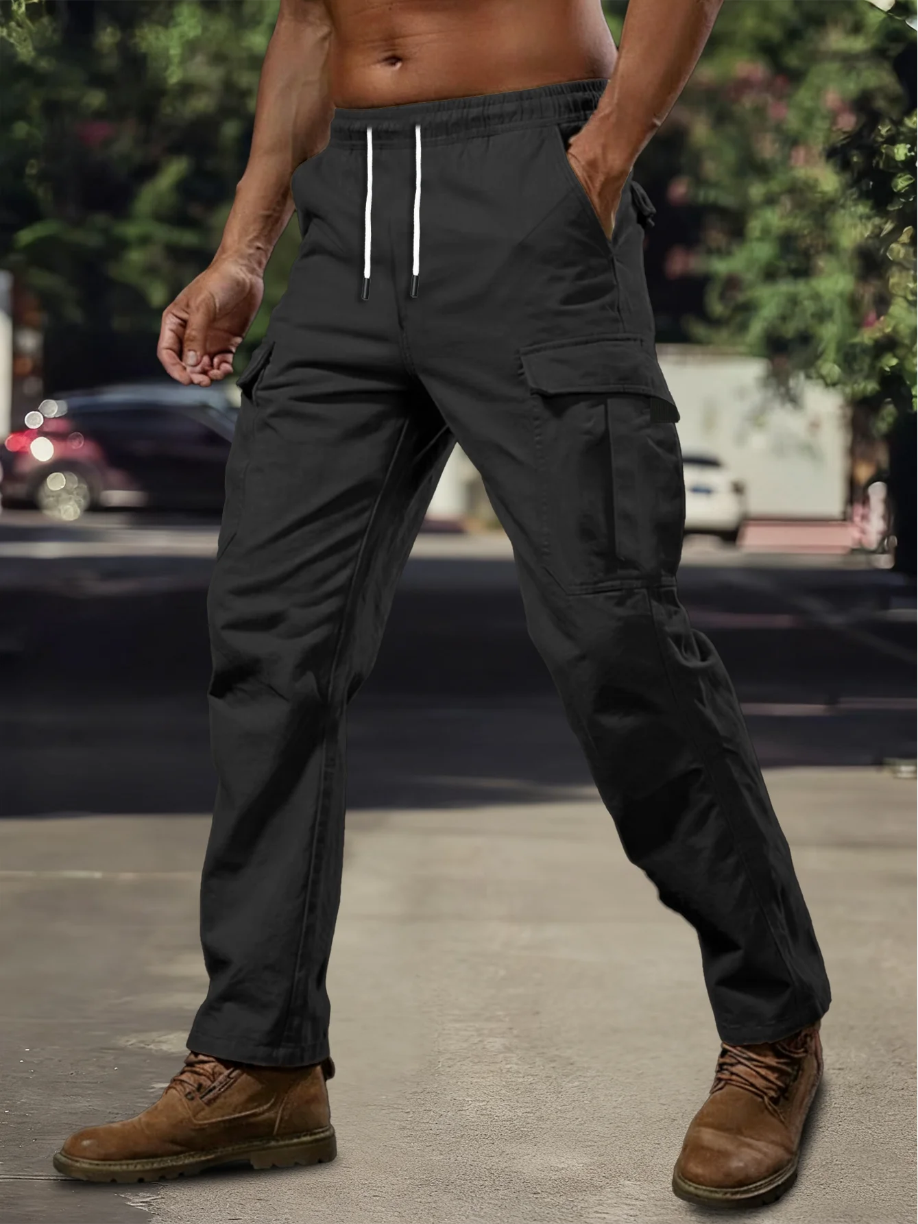 Voguable  Spring Autumn Cargo Pants Men Multi Pocket Work Trousers Slim Straight Outdoor Casual Joggers Mid Waist Sweatpants Man voguable