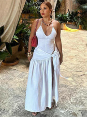 Tossy 2 Piece-Set Female V-Neck Jumpsuit Outfits Sexy Lace-Up Pleated High Waist Skirt Sets For Women White Bandage Outfits 2024 voguable