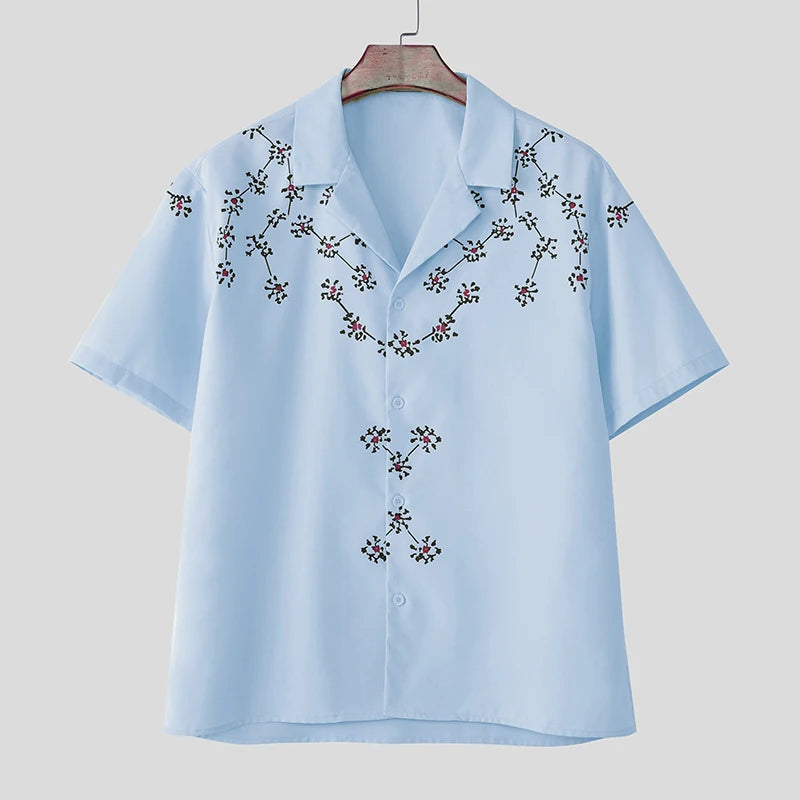 Men Shirt Floral Printing Summer Korean Men Clothing Lapel Short Sleeve Oversize Fashion Casual Shirts Streetwear voguable