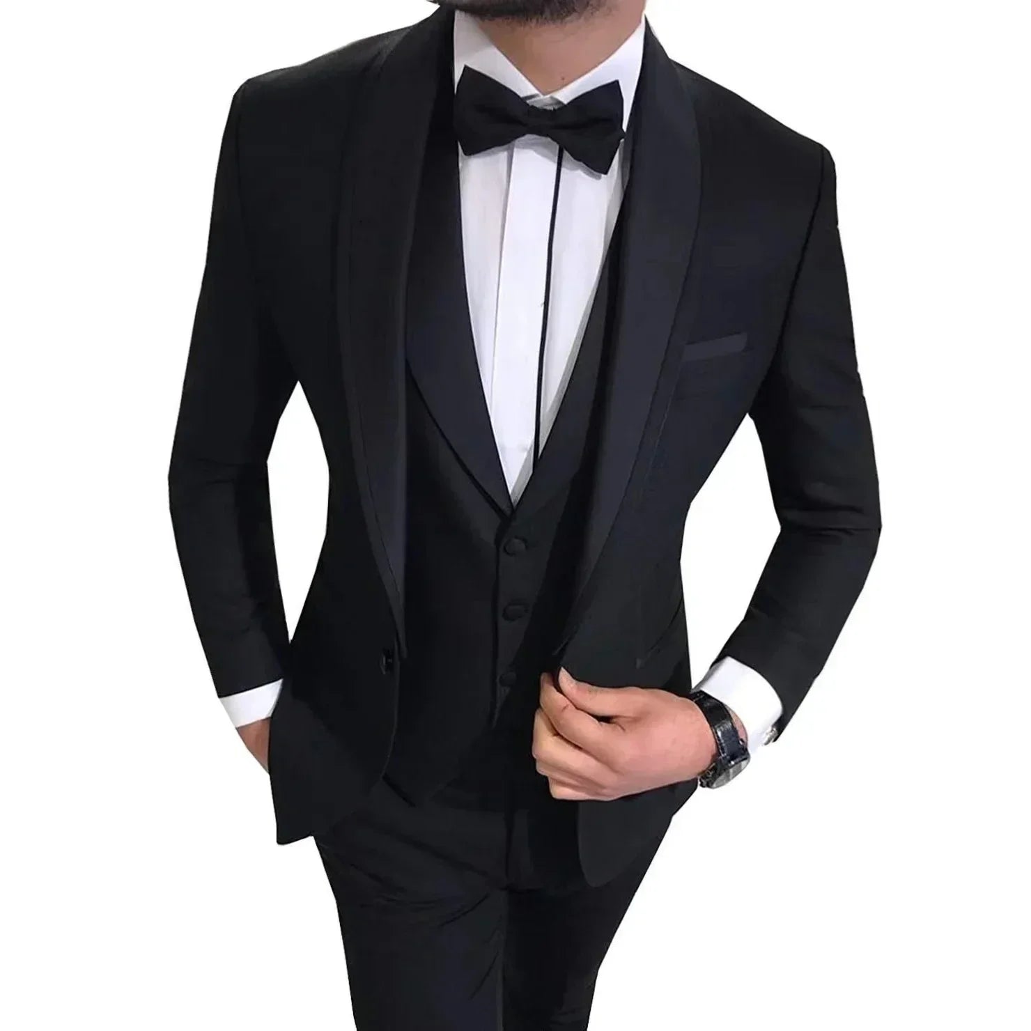 Voguable  Luxury Slim Fit Men's 3-Piece Tuxedo Set with Shawl Lapel Blazer Vest And Pants for Wedding And Evening Parties voguable