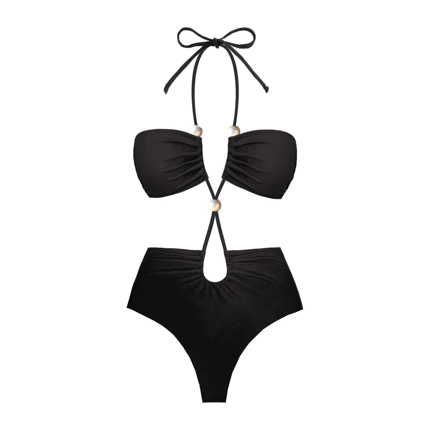 3Pcs Sexy Bikini Set With Cover Up Pearls White Swimsuit Women Halter Swimwear Female Off Shoulder Bathingsuit Biquini Beachwear voguable