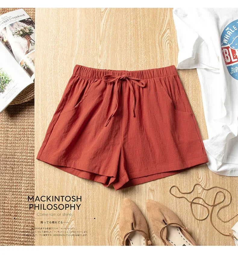 Casual Linen Shorts Women Gym Workout Shorts Cotton Short Pants High Waisted Black Ladies Short Femme Women Shorts Sport Femme voguable