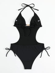 Voguable Sexy Black Swimwear Trikini Women Push Up Lace Up Backless One Piece Swimsuit Summer Bathing Suit Swimming Suit Momokini 2024 voguable