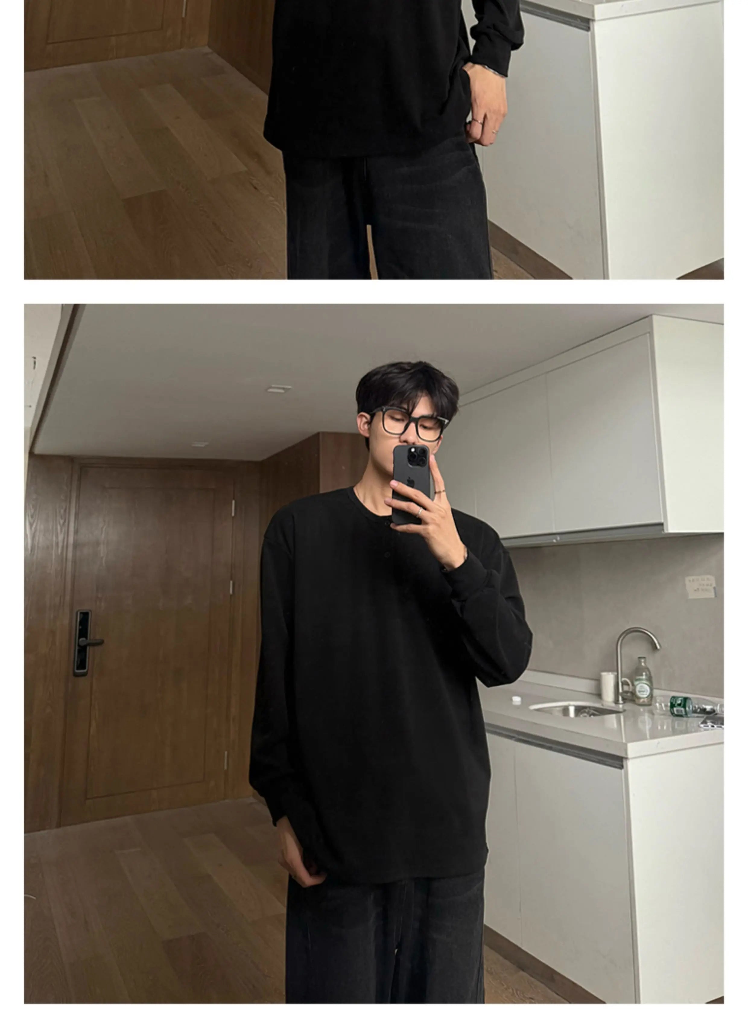 Warm Henry Collar Long Sleeve T shirt For Men Spring Autumn Casual Mens T-shirts Unisex Tee Tops Classic Clothes Men's T-Shirts voguable