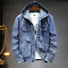 Spring Autumn Men's Hooded Denim Jacket Windproof Casual Coats Male Large Pocket Sports Denim Jackets Solid Fashion Streetwear voguable
