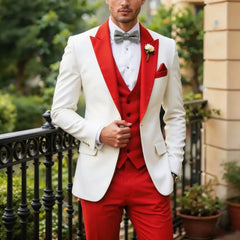 Voguable  Men Suit White 3 Pieces Single Button With Lapel For Wedding Birthday Banquet Party Business Work Office Jacket Vest Pant voguable