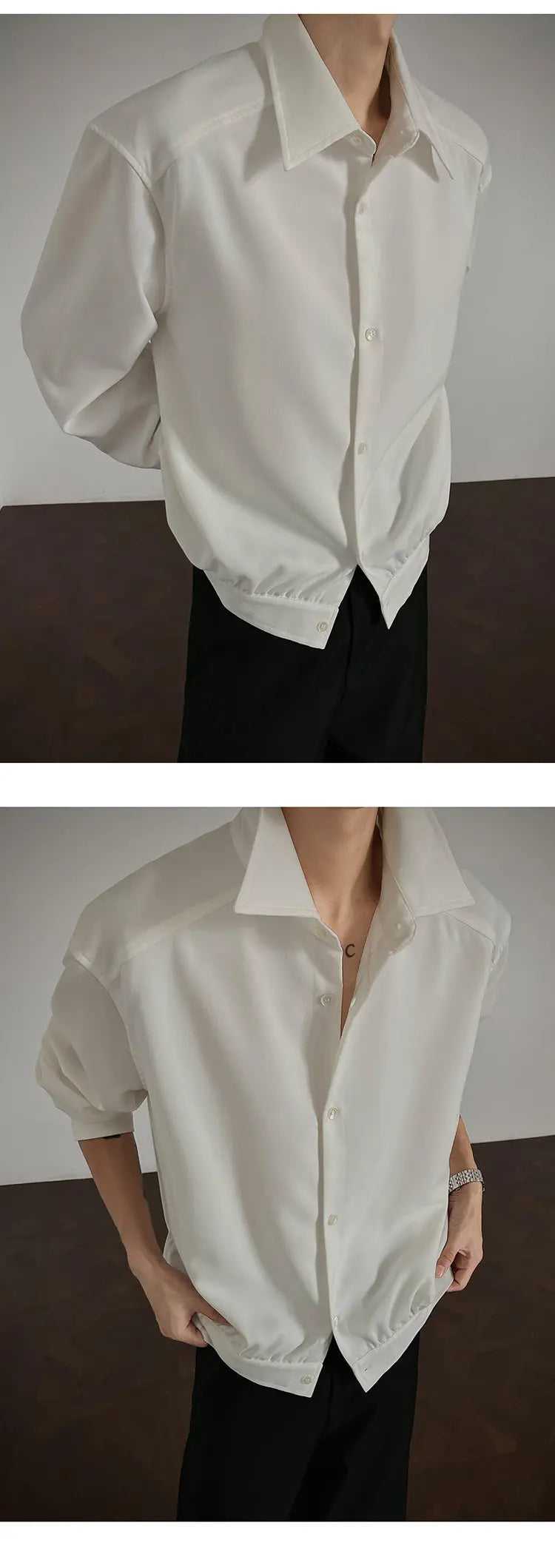 Shirt men Korean Style Loose Fit Square Neck Plain Color Long Sleeve Shirt Man Autumn New Trendy Youth Dance Shirts Oversized voguable