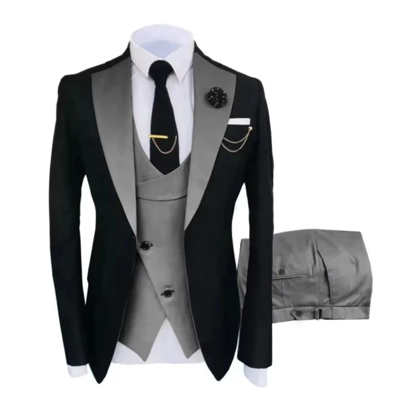 Voguable  Men Suits 3 Pieces Tailored Best Man Groom Wedding Tuxedo Slim Fit Two-color Blazer Jacket  Vest Pant Tuxedo Clothing voguable