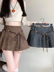 Pu Sexy Pleated Skirts Women High Waist Vintage Mini A Line Skirt Fall Winter Casual Preppy Style Female Sweet Retro Skirt voguable