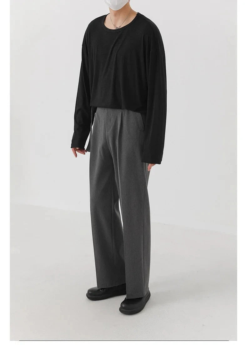 Korean Fashion Men T-shirt Luxury Knitted Solid Color Scoop Neck Long Sleeve Tees Casual Premium Quality Textured Knitwear M-3XL voguable