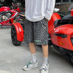 Voguable  Japanese Trendy Leopard Print Shorts Men Women Korean Style Summer Streetwear Unisex Outer Wear Loose Straight Kpop Beach Pants voguable