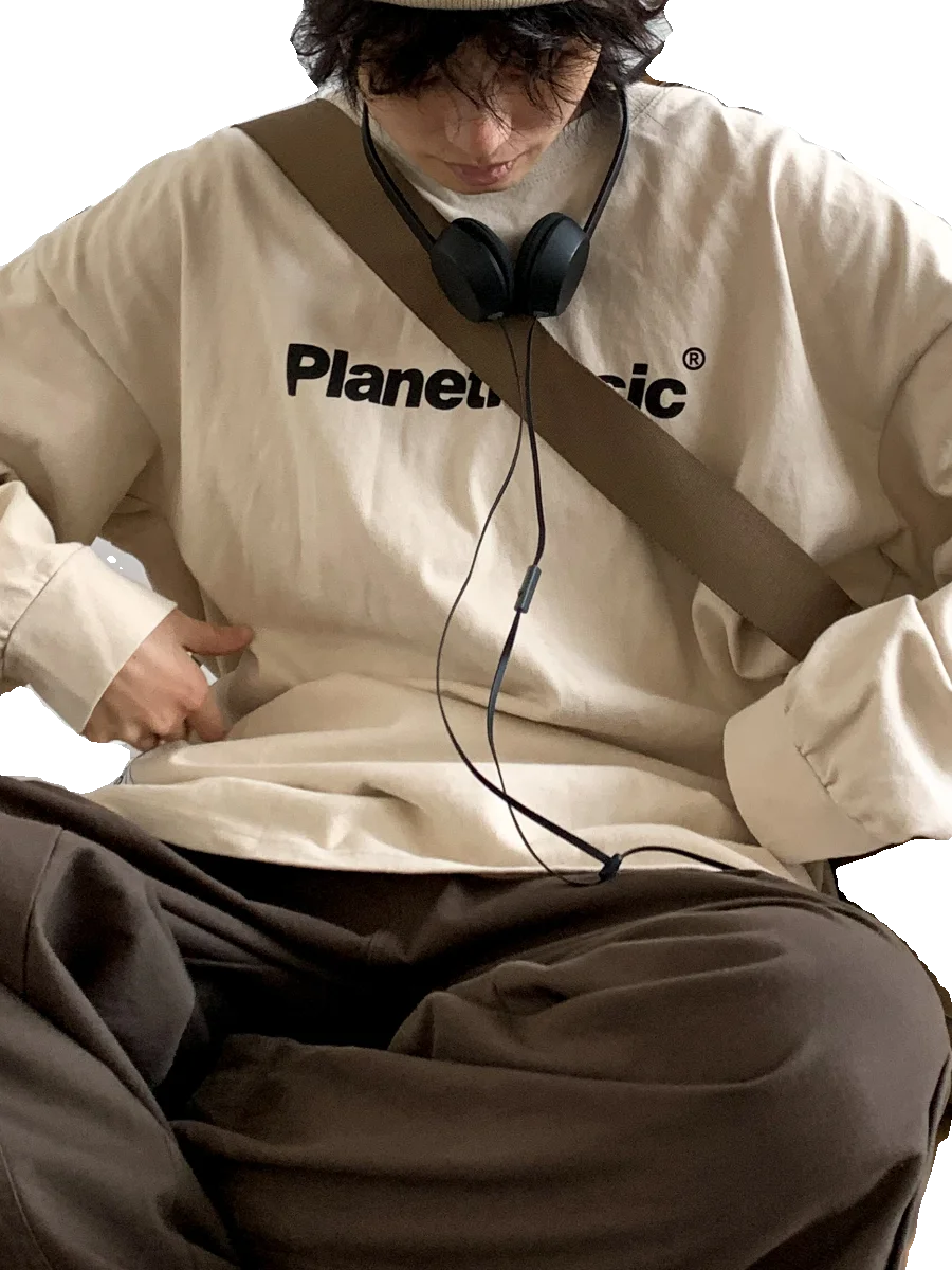 Cityboy Spring Autumn Street Letter Print Pure Cotton Long Sleeve T-shirt Men and Women Students Casual Loose Fashion Sweater voguable