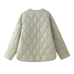 Autumn New Women's Clothing Style Round Neck Loose Lightweight Pocket Decoration Cotton Jacket Quilted Coat Pbong