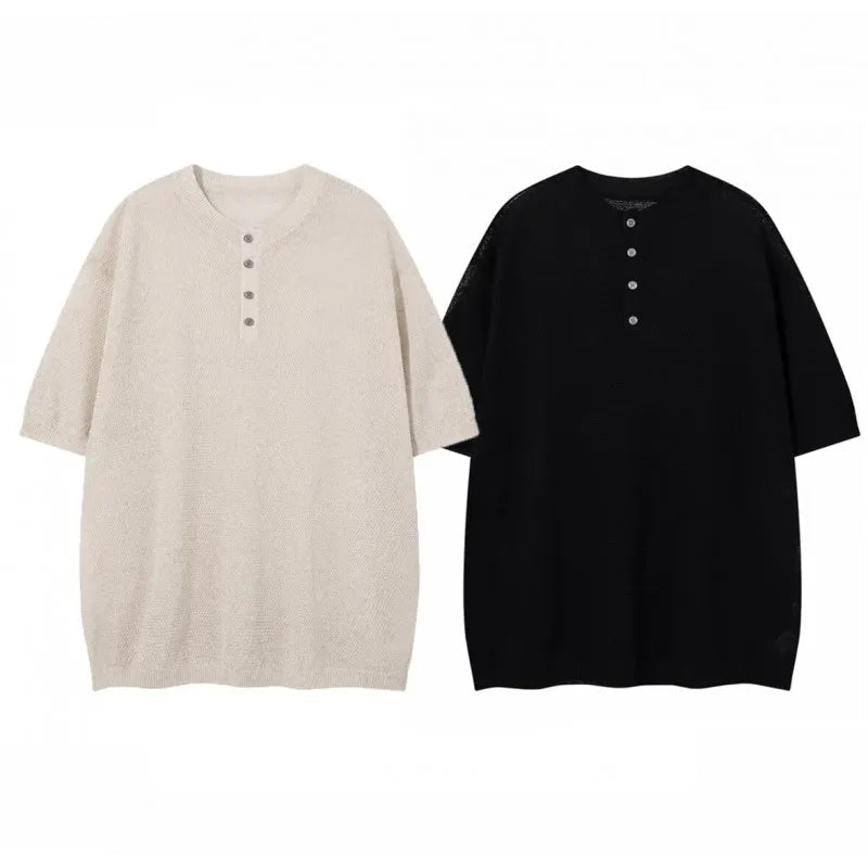 Voguable  Summer Solid Color Henley Neck Short Sleeve T-Shirt  Men's Breathable Cotton Crew Neck Casual Tee Regular  Fit Clothing XXL voguable