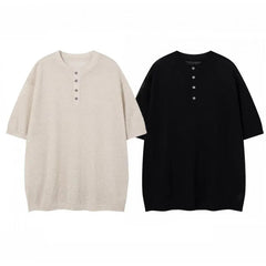 Voguable  Summer Solid Color Henley Neck Short Sleeve T-Shirt  Men's Breathable Cotton Crew Neck Casual Tee Regular  Fit Clothing XXL voguable