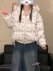 Women Winter Stars Sweet Parkas Fashion Hooded Warm Cute Puffy Coat Japan Long Sleeve Loose Female Preppy Style Chic Jacket New voguable