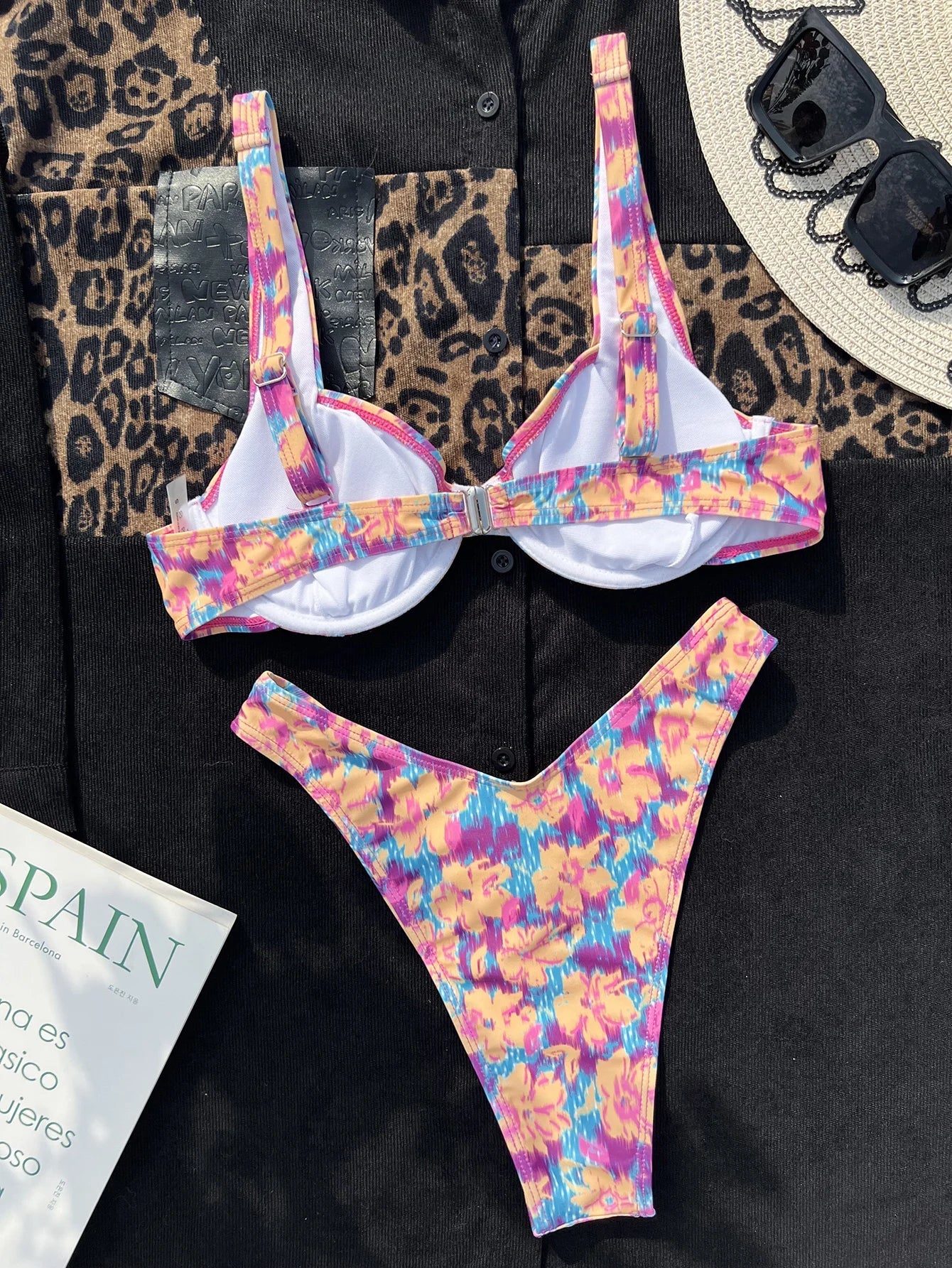 Voguable  Purple Yellow Printed Swimsuit Woman Sexy Underwire V-neck Bikini High Waist Two Piece Swimwear Backless Beach Bathing Suit voguable