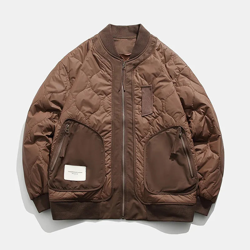 Winter Color Blocking Big Pocket Zipper Cotton Padded Men Retro Casual Fashion Baseball Uniform Couples High Street Jacket Thin voguable