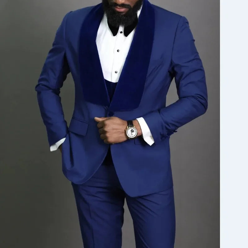Voguable  New Design Formal Groom Tuxedo Suits For Men Velvet Shawl Lapel Slim Fit Formal Wedding Male Suit 3 Piece Set(Jacket+Vest+Pants) voguable