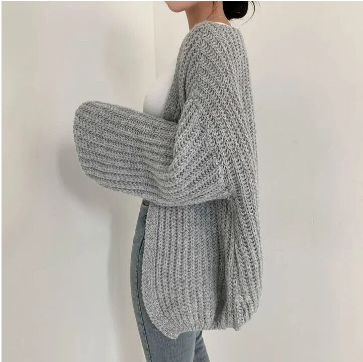 Women Cardigan Knitted Sweater Women Casual Korean Vintage Harajuku Lantern Sleeve Autumn Tops Coat Lazy Wind Y2k Sweater voguable
