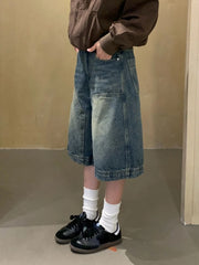 Voguable Y2k Vintage Baggy Shorts Women Wide Leg Knee Length Jeans Korean Streetwear Casual Oversize Washed Denim Shorts Summer voguable