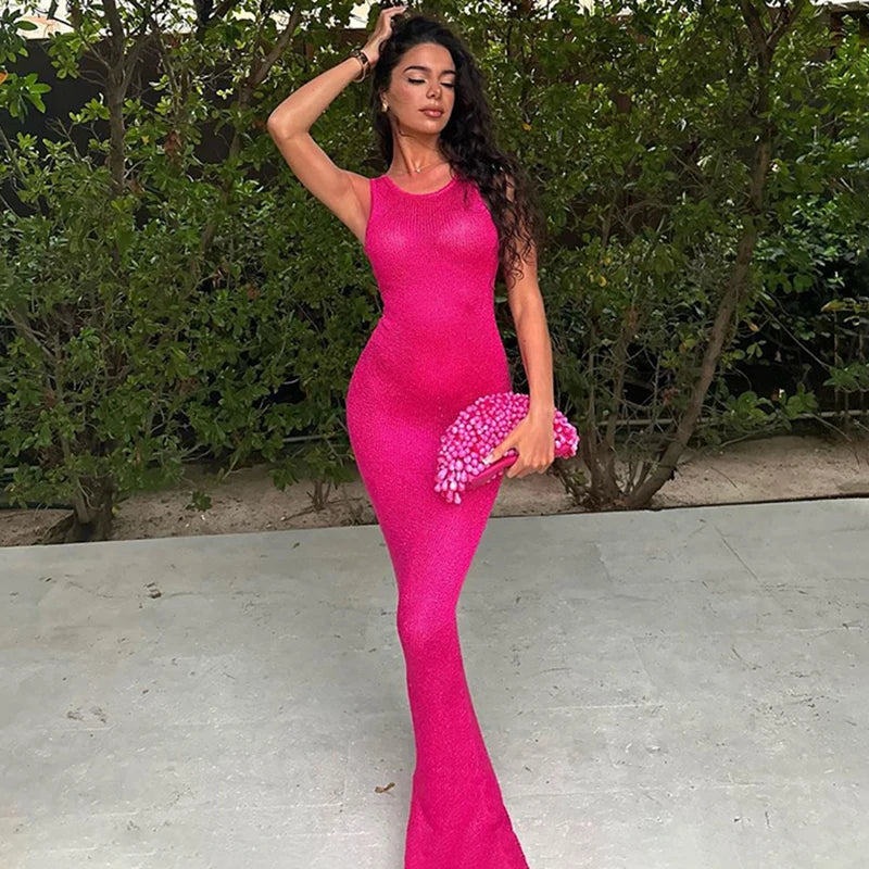 TARUXY Sexy See Through Sequins Maxi Dress For Women Beach Holiday Dress Sleeveless Elegant High Waist Bodycon Hot Girl Outfits voguable