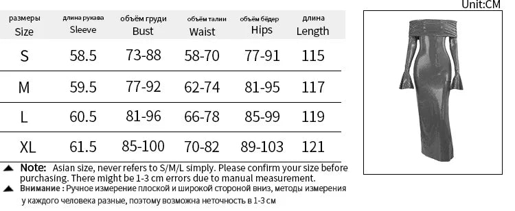 Voguable  Elegant Flare Sleeve Sequins Banquet Party Maxi Dress Off Shoulder Slim Fit Pleated Autumn Winter Fashion Temperament Vestidos voguable