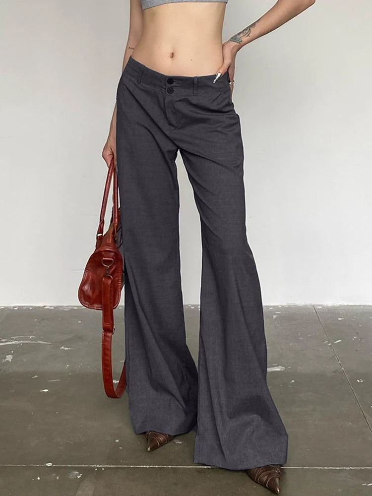 Voguable Low Waist Wide Leg Suit Pants Women Old Money Style Korean Fashion Baggy Trousers Female Office Wear Elegant Gray Pants voguable