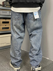 Voguable  American Style Casual Faded Wide Leg Jeans Men's Loose Fit plus Size Straight Cut Denim Pants Fashion Urban Wear Spring Autumn voguable
