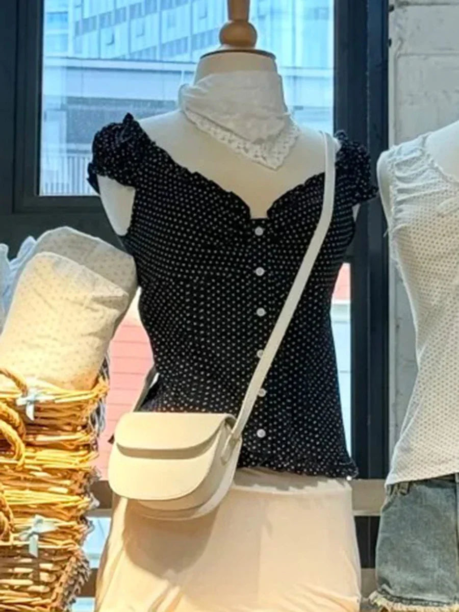 Voguable  Yellow Sweet Folds Blouse Casual Single Top Women Breasted Ruffle Sleeveless Tank Cute Casual Tops Vest Preppy Style Camis Y2K voguable