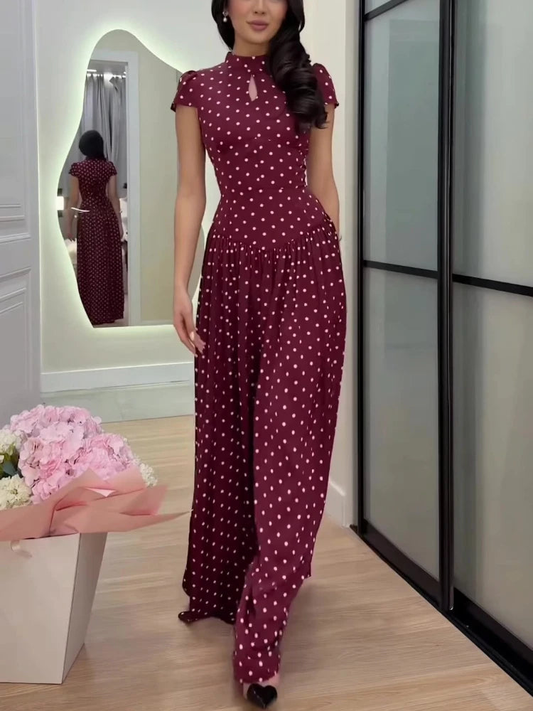 Voguable  Fashion Printing Polka Dot Long Dress Women Sleeveless High-Waist Patchwork Slim Party Dress Female Spring Maxi Dress voguable