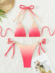 Voguable Sexy Micro Bikini 2024 Women Pink Gradient Push Up Bikinis Sets Biquini Ribbed Bathing Suit Tie Side Triangle Swimwear Beachwear voguable
